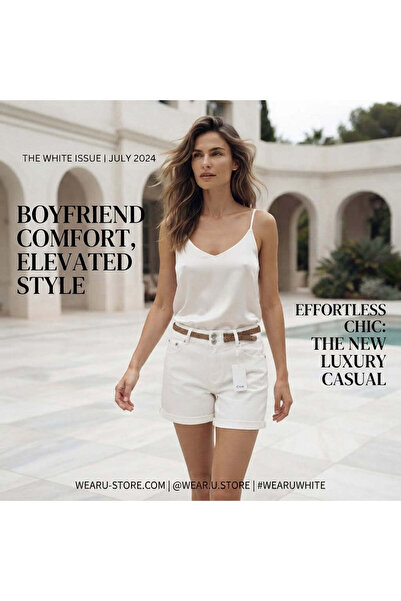 Gina White Boyfriend Denim Shorts with Braided Belt