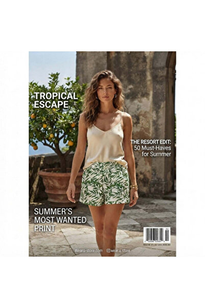 esmara Vibrant Green Botanical Leaf Print Elastic Waist Shorts