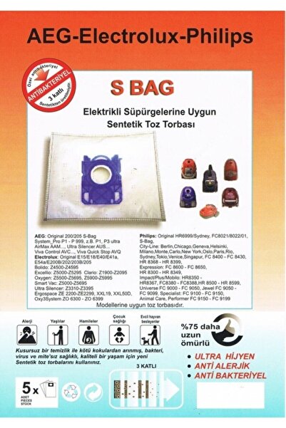 Ürkmez Ticaret Sac de praf compatibil Philips S-bag, 20 bucăți
