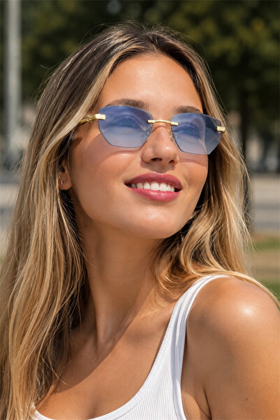 TAKIPORT Women's Blue Gradient Glass Frameless Geometric Sunglasses
