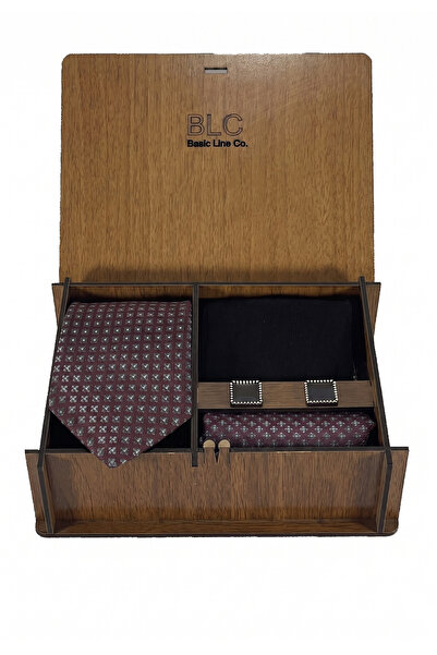 BLC Basic Line Co. Burgundy and Gray Color Tie Set in Wooden Box |   Tie |   ...
