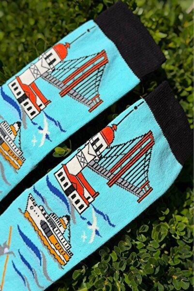 LouSocks جوارب تركواز منقوشة للجنسين من برج إسطنبول