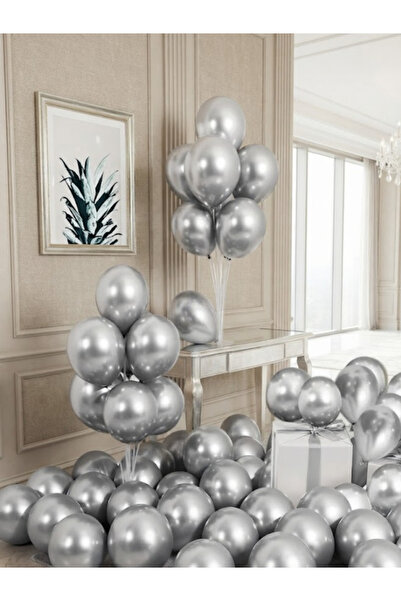 mucit home 10 Adet Gümüş Krom Balon Seti – 12 inç | Parlak ve Göz Alıcı Parti...