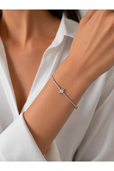 Yonida Jewelry Zirkon Taşlı Kutup Yıldızı Firuze Detaylı Çelik Su Yolu Bileklik