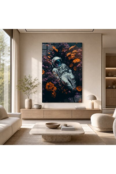 idora Astronaut i cveće na staklenoj slici