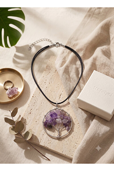 Srctech Ametist Stone Tree of Life Necklace – Natural Stone Women's Necklace ...