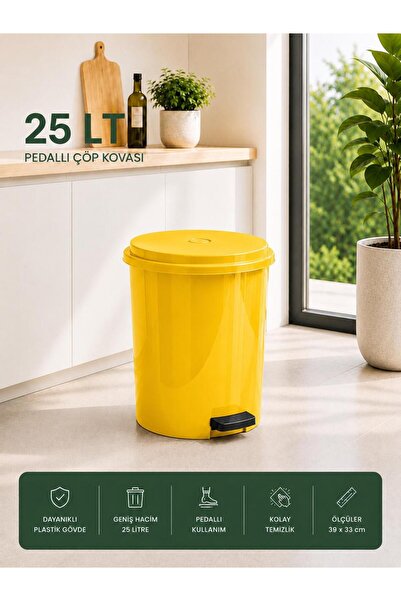 LOREMPBOX 25 Lt Pedallı Plastik Çöp Kovası Dayanıklı, Hijyenik Ev & Ofis Çöp ...