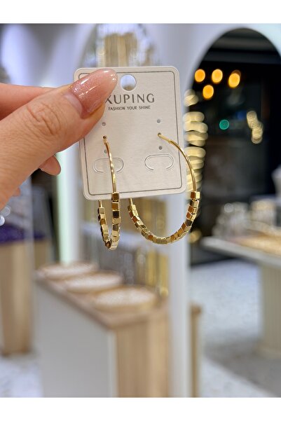 SU PERİSİ TAKI BİJUTERİ Xuping Gold Inoxidable Cube Detail Earrings