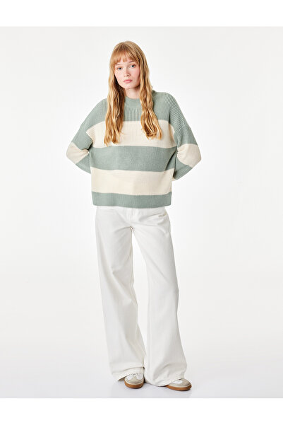 Koton Striped Long Sleeve Crew Neck Knit Sweater