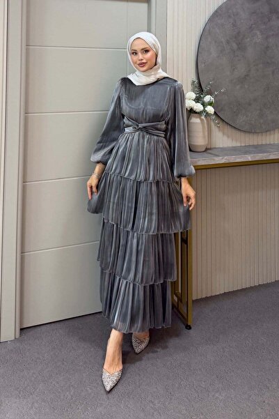Hazamoda Rumela Layered Satin Dress Smoked