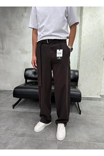 DIFRANSEL JEANS بنطلون كتان فضفاض للرجال مع تفاصيل حزام