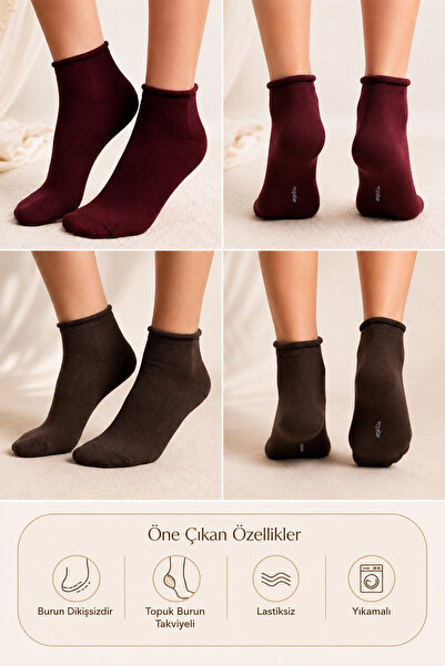 AYQAANDCO Unisex Pamuklu Lastiksiz 2li Yarım Konç Çorap