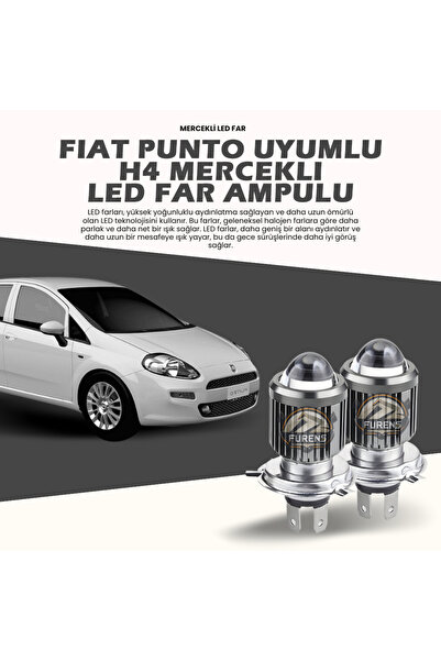 Furens Fıat Grande Putno Uyumlu Mercek Led Xenon Uzun Kısa Tek Renk Beyaz Şim...