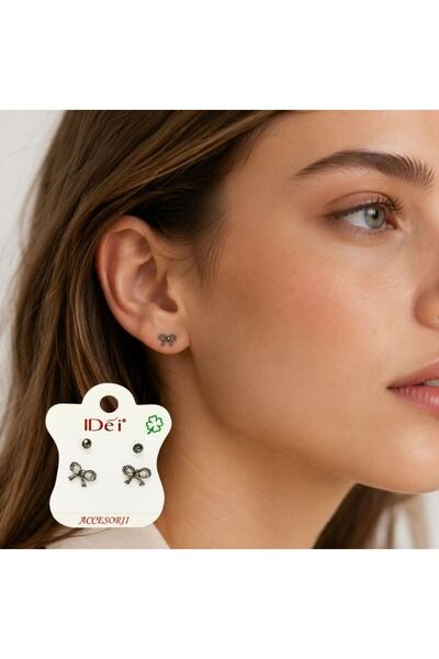 idei Vintage women's stud earrings Top Bottom Set made of metal alloy with cr...