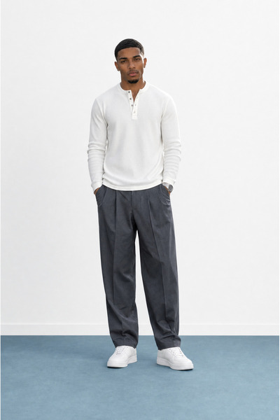Respire Men's Deep Pleated Fabric Baggy Trousers Anthracite