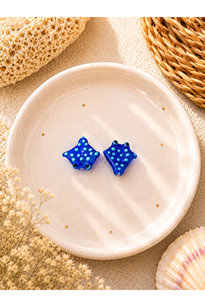ADAMODART Handmade Murano Glass Navy Blue Stingray Beads (2 Pieces)
