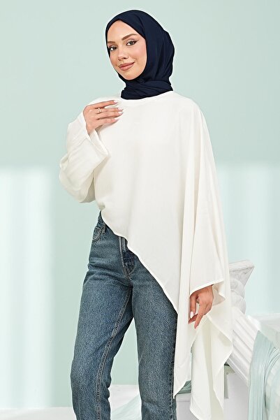 İmajButik Ecru Asymmetrical Cut Cape