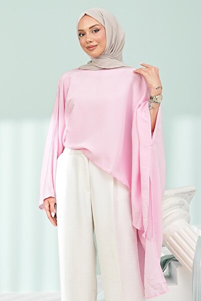 İmajButik Pink Asymmetrical Cut Cape