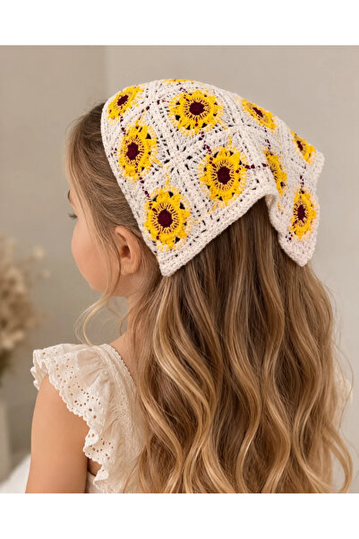 Little Ya Ya Love Bohemian Knitted Sunflower Figured Cotton Bandana & Scarf (...