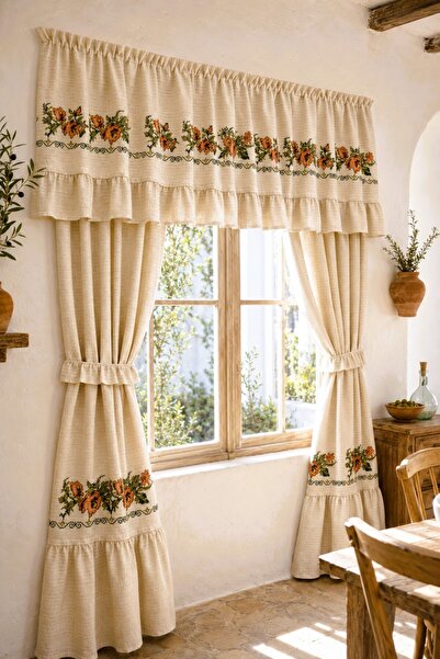 shules collection Romantic Aegean Orange Rose Cross-Stitch Monica Ruffled Far...