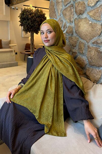 lamelif شال أيروبين فلوش جاكار بنمط عرقي باللون الأخضر الزيتي