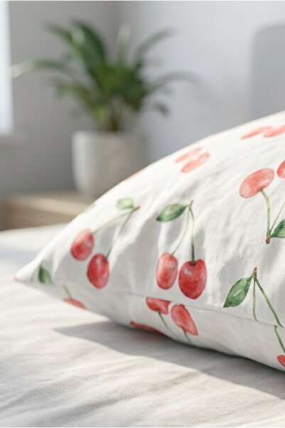 pistore %100 Pamuk Ranforce Bebek Yastık Kılıfı Kiraz Desenli - 2 Adet 35x45