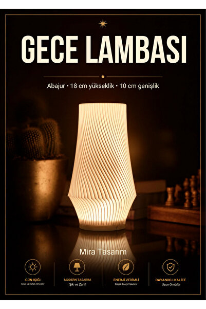 Mira Tasarım Gece Lambası Abajur Modern ve Dekoratif Tasarım