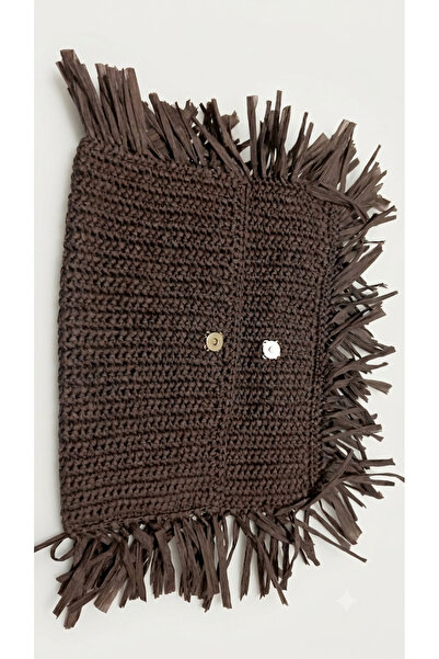 Rafya İp Püsküllü Clutch Çanta – kahverengi