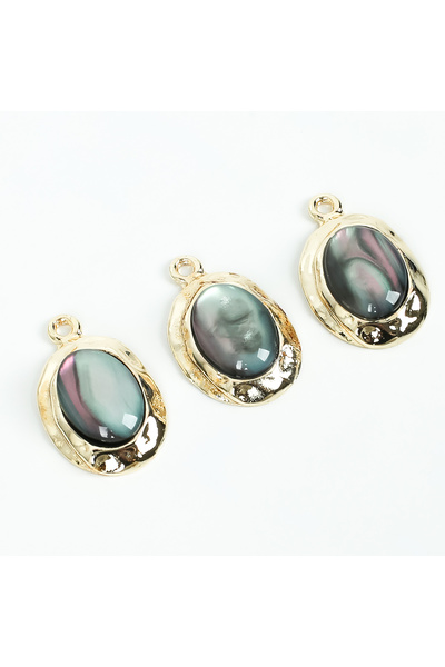 yfhobi 1 Adet - 33 mm Hematit Renk Taşlı Oval Uç, Charm Uç, Altın Kaplama 1.K...