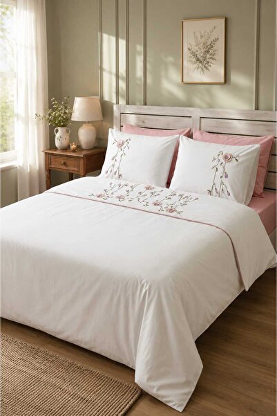 İK TEKSTİL Petalia 3D Flower and Spring Branch Embroidered, 100% Cotton 6 Pie...