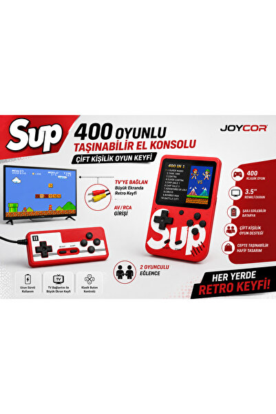 JOYCOR RetroBoy Sup 400 Oyunlu Taşınabilir El Konsolu 3.5” TV Av/Rca Bağlantılı Çift Kişilik Atari