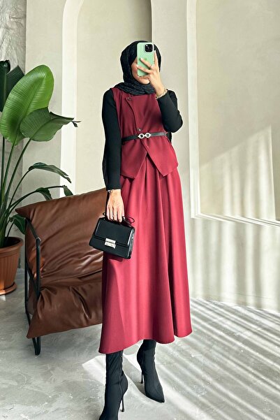 Rimel Moda İsabel Etekli Takım Bordo