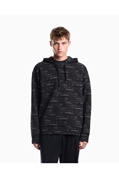 Emporio Armani Men's Comfortable Fit Logo Detailed Hooded Long Sleeve Navy Bl...