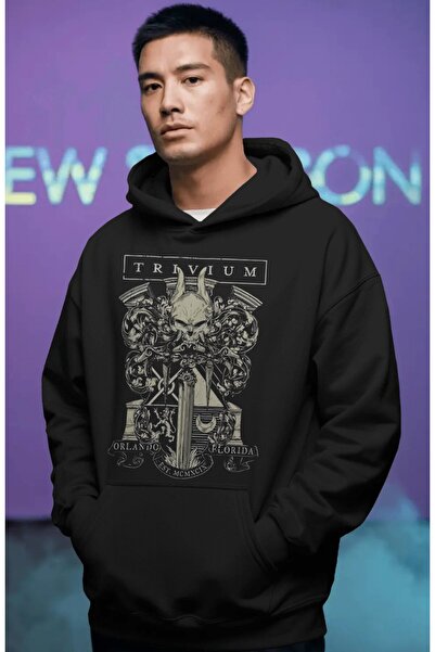 SEVBANO Hanorac premium oversize unisex cu imprimeu frontal Trivium Rock Meta...