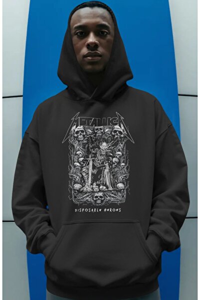 SEVBANO Hanorac premium oversize unisex cu imprimeu frontal Metallica Rock Me...
