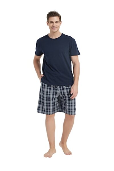 Global Pijama Barbat Bumbac, Tricou Maneca Scurta, Pantalon Scurt, Model Bluz...