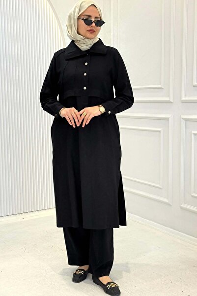 ottoman wear Behrem Büyük Beden Pantolonlu Takım Siyah OTW3560