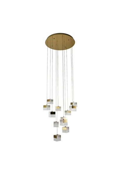 Siera Essa Golden Chandelier with Cubes and Warm Light in Various Sizes