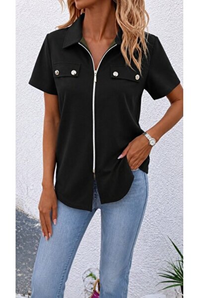 DRESSIFY WOMEN’S FASHION Γυναικείο κοντομάνικο μπουφάν γιακά μπροστά με φερμο...