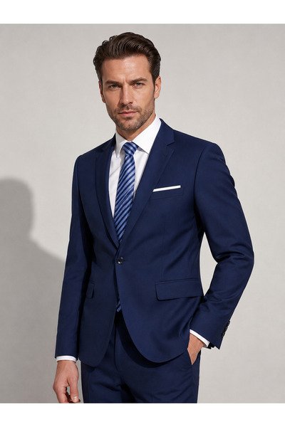 Generic Men’s Suit Navy Blue Slim Fit Formal Blazer Jacket for Business and W...