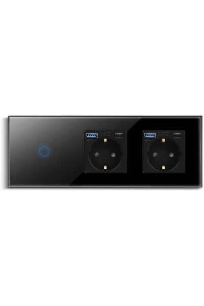 Dotail Panou încastrat, tactil, 2 prize, USB, LED, 500 W/circuit, 16A, 110–24...