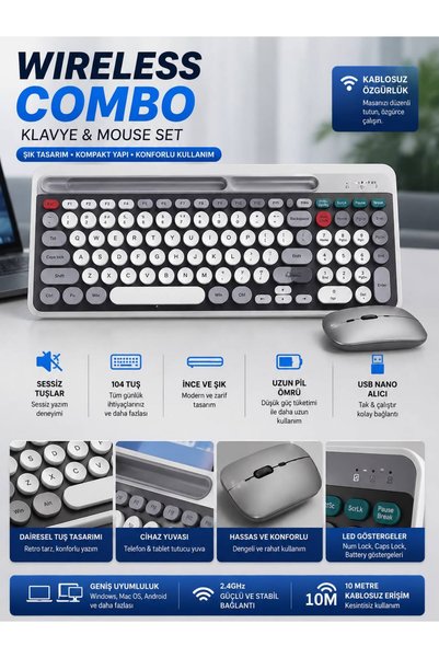 Nomker Asus ROG Zephyrus 16'' Kablosuz Klavye Mouse Seti Retro Tuş Tasarımlı