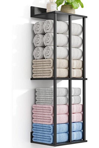 Dotail Suport prosoape, 2 rafturi din lemn, 30 x 23 x 89 cm, metal și lemn, N...