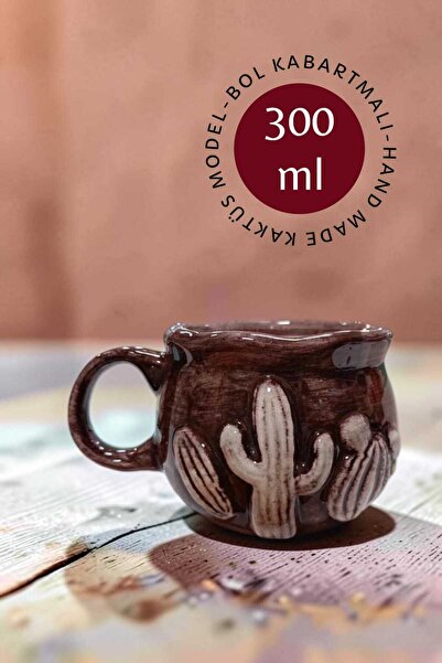 Salizera Cactus Embossed Handmade 300 ml Ceramic Design Mug-Gift Mug Cup-Abun...