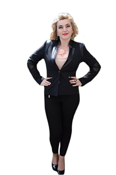 OEM Sacou dama, de culoare neagra cu inserti de piele ecologica