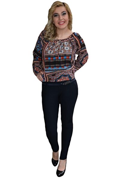 OEM Pantalon trendy de toamnba-iarna, bleumarin cu design brodat