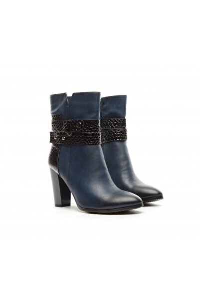 OEM Botina bleumarin de dama cu toc inalt din piele ecologica mata
