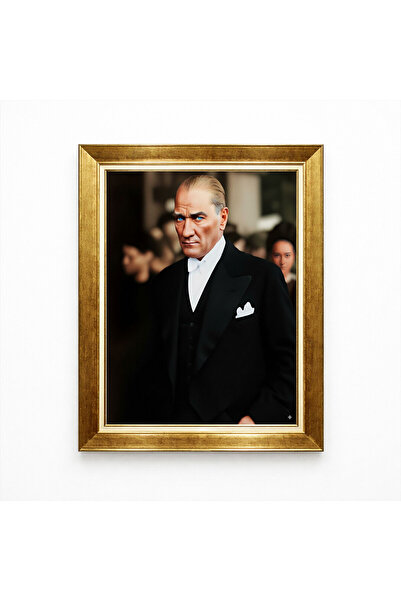 Tablore Mustafa Kemal Atatürk Portresi Altın Çerçeveli Kanvas Tablo Salon Ve Ofis Tablosu