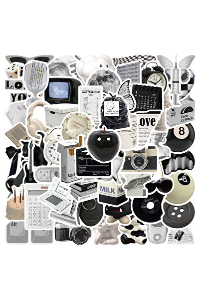 Choice16 GT155-61 PCS 50PCS Ins Style Apathy Black White Simple Decals Cute S...