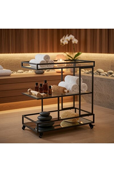YINZUO 3 Tier Bar Cart with Wheels, Tempered Glass & Mirror Shelf,Metal Frame, Rolling Serving Trolley, Drinks Cart, Coffee Cart, Mobile Storage Shelf for Kitchen, Living Room, Dining Room & Home Bar